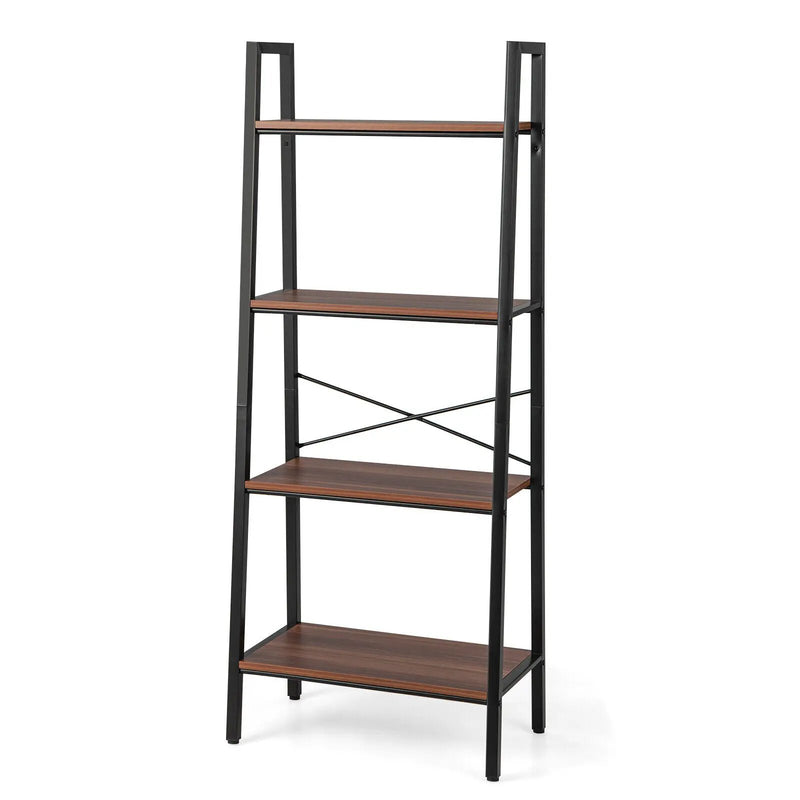 4-Tier Freestanding Open Bookshelf with Metal Frame and Anti-toppling Device-Rustic Brown by DirectDeals