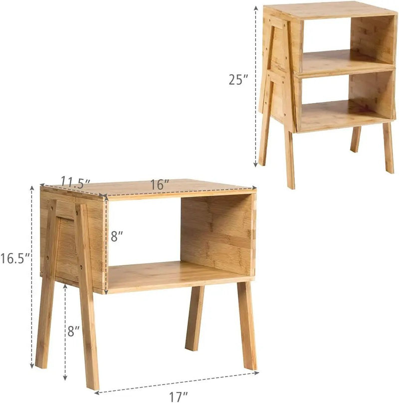 2 Pieces Bamboo Nightstand Sofa Table with Storage Shelf by DirectDeals
