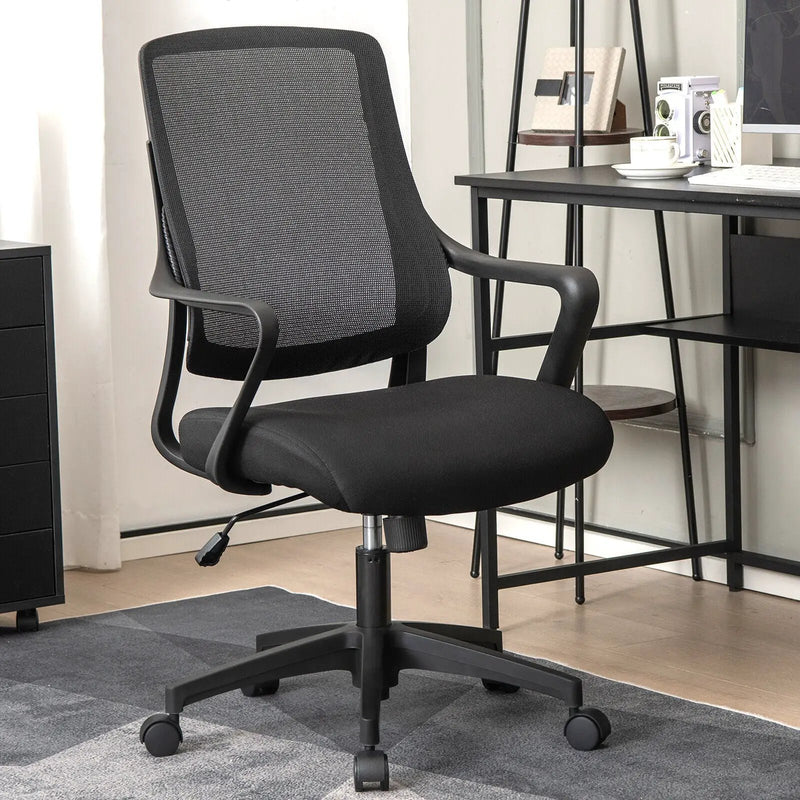 Modern Breathable Mesh Chair with Curved Backrest and Armrest-Black by DirectDeals