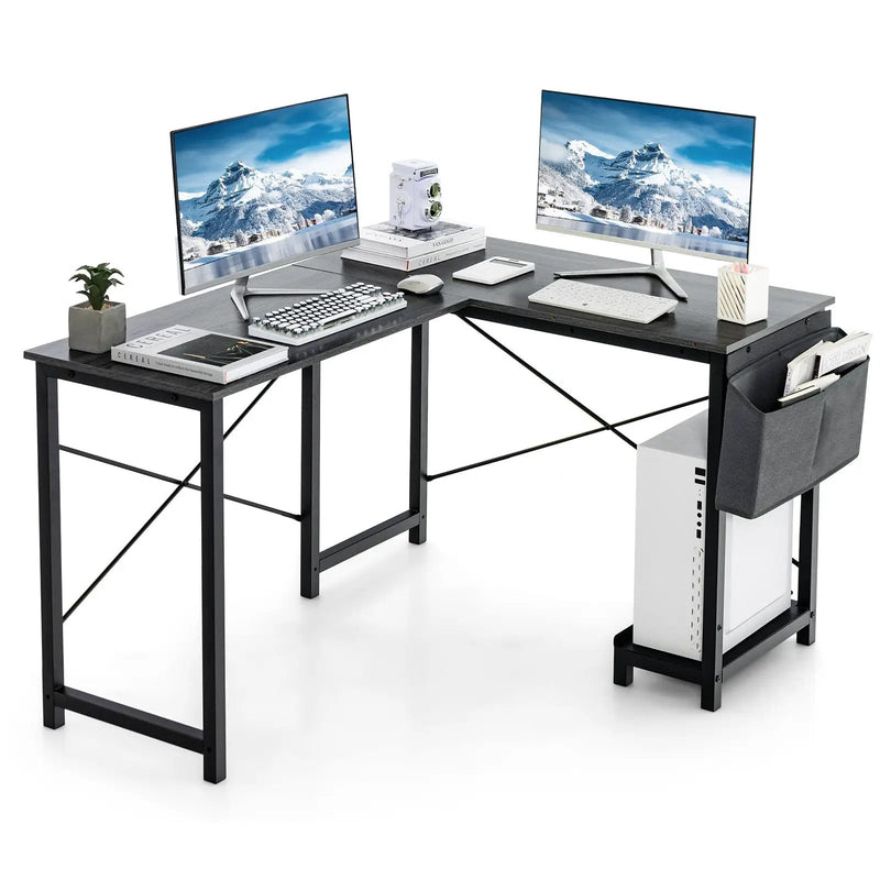Modern Reversible Computer Desk with Storage Pocket and CPU Stand for Working Writing Gaming-Dark Gray by DirectDeals