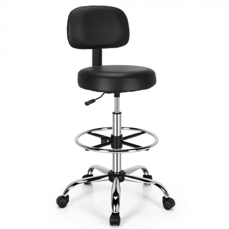 Swivel Drafting Chair with Retractable Mid Back and Adjustable Foot Ring-Black by DirectDeals