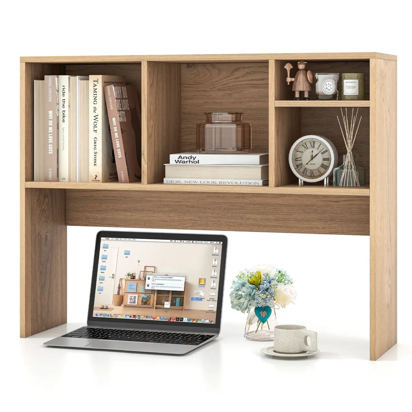 Computer Desktop Bookcase with 4 Cubbies and Open Back Compartment by DirectDeals