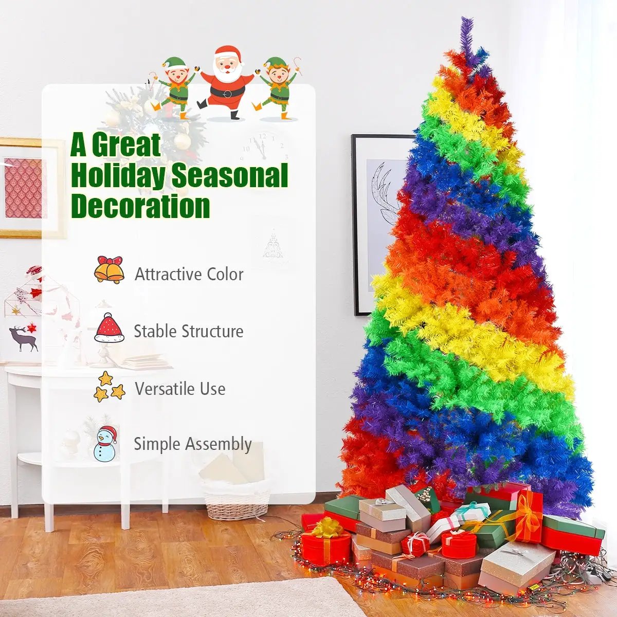 7 Feet Artificial Hinged Traditional Christmas Tree with Metal Stand by DirectDeals
