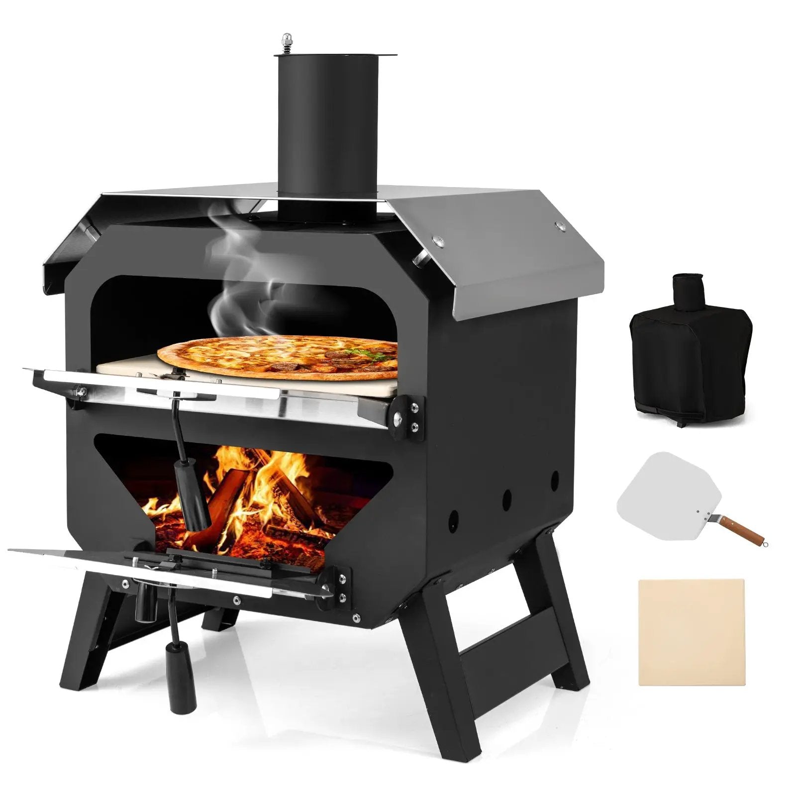 12 Inch Outdoor Pizza Oven with Pizza Stone for Patio Backyard Camping BBQ-Black by DirectDeals
