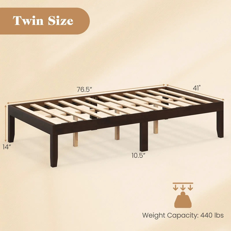 14 Inch Twin Wood Platform Bed Frame with Wooden Slats Support by DirectDeals