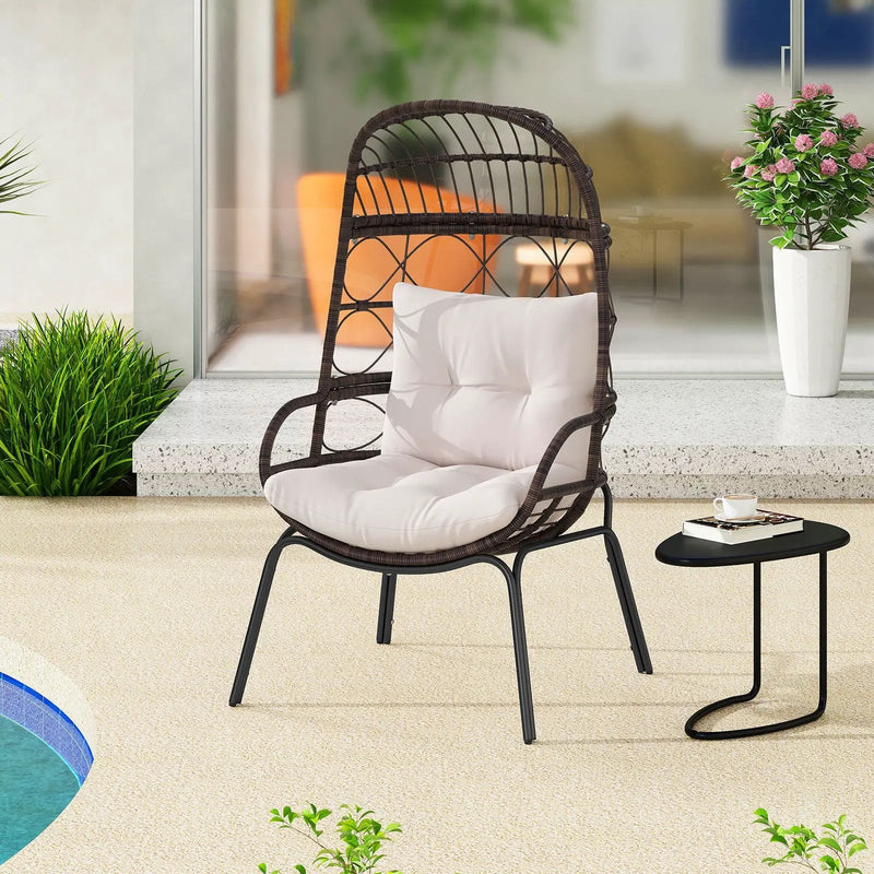 Patio Wicker Egg Chair Outdoor Rattan Lounge Basket with Seat and Back Cushions-Brown by DirectDeals