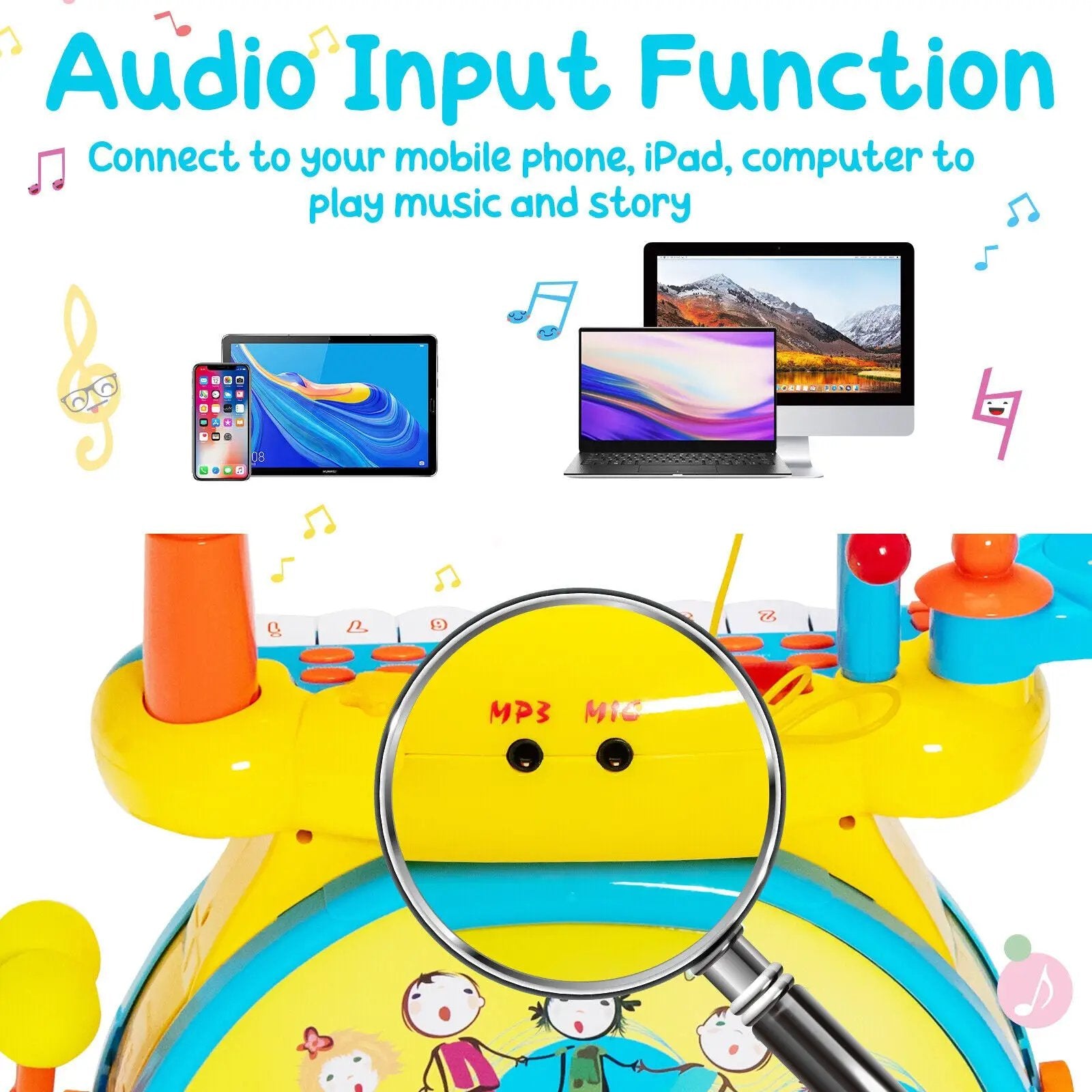 2-in-1 Kids Electronic Drum and Keyboard Set with Stool by DirectDeals