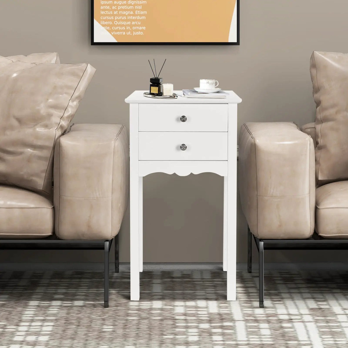Side Table End Accent Table with 2 Drawers-White by DirectDeals