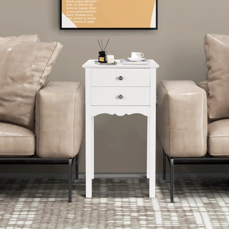Side Table End Accent Table with 2 Drawers-White by DirectDeals