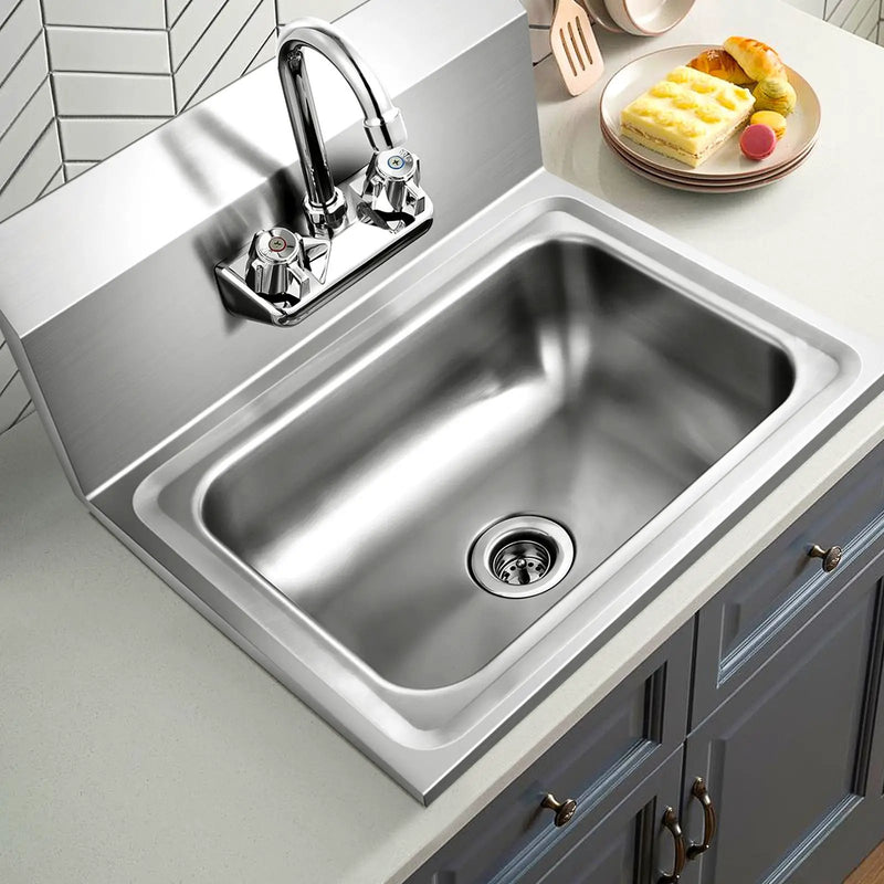 Stainless Steel Sink Wall Mount Hand Washing Sink with Faucet and Back Splash by DirectDeals
