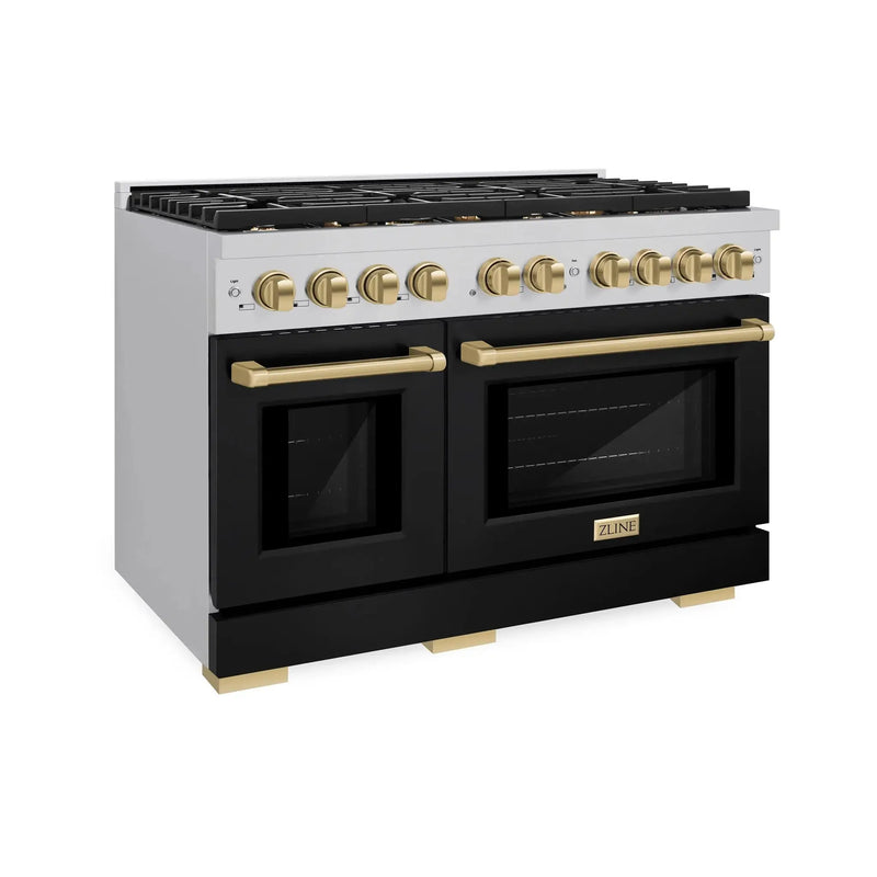 ZLINE 48"Paramount Dual Fuel Range Black Matte Champagne Bronze SDRZ-BLM-48-CB by Farmhouse Kitchen and Bath