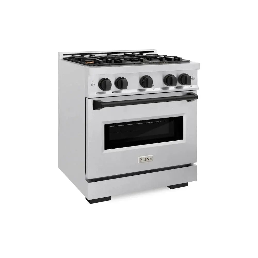 ZLINE 30"Classic Gas Range, Convection Gas Oven, DuraSnow® Stainless Steel, Matte Black CGRSZ-30-MB by Farmhouse Kitchen and Bath