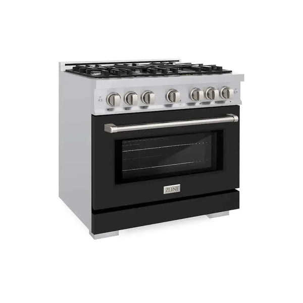 ZLINE 36" Select Dual Fuel Range Gas Cooktop Electric Convection Oven Stainless Steel Black Matte Door HDR-BLM-36