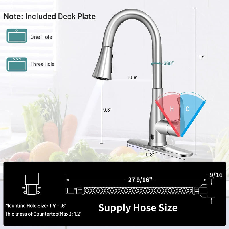 Touchless Kitchen Faucet with 360¬∞ Swivel Single Handle Sensor and 3 Mode Sprayer by DirectDeals