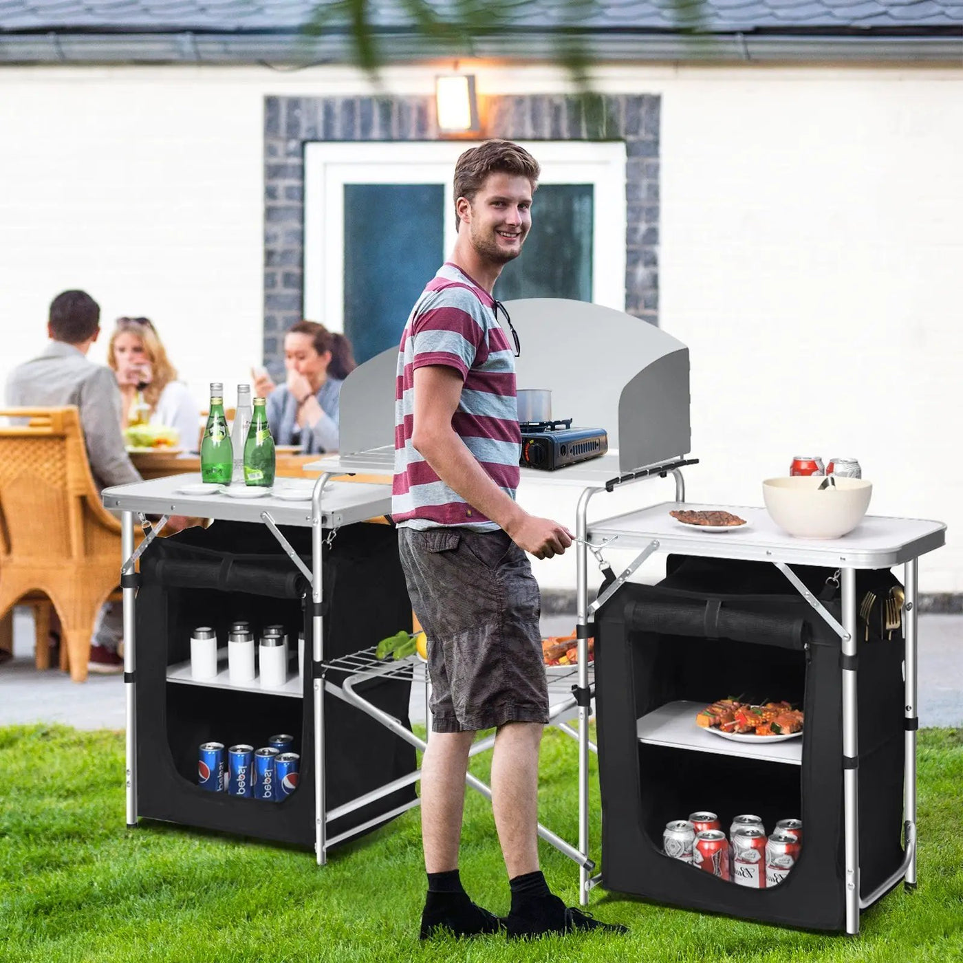 Folding Camping Table with Storage Organizer by DirectDeals