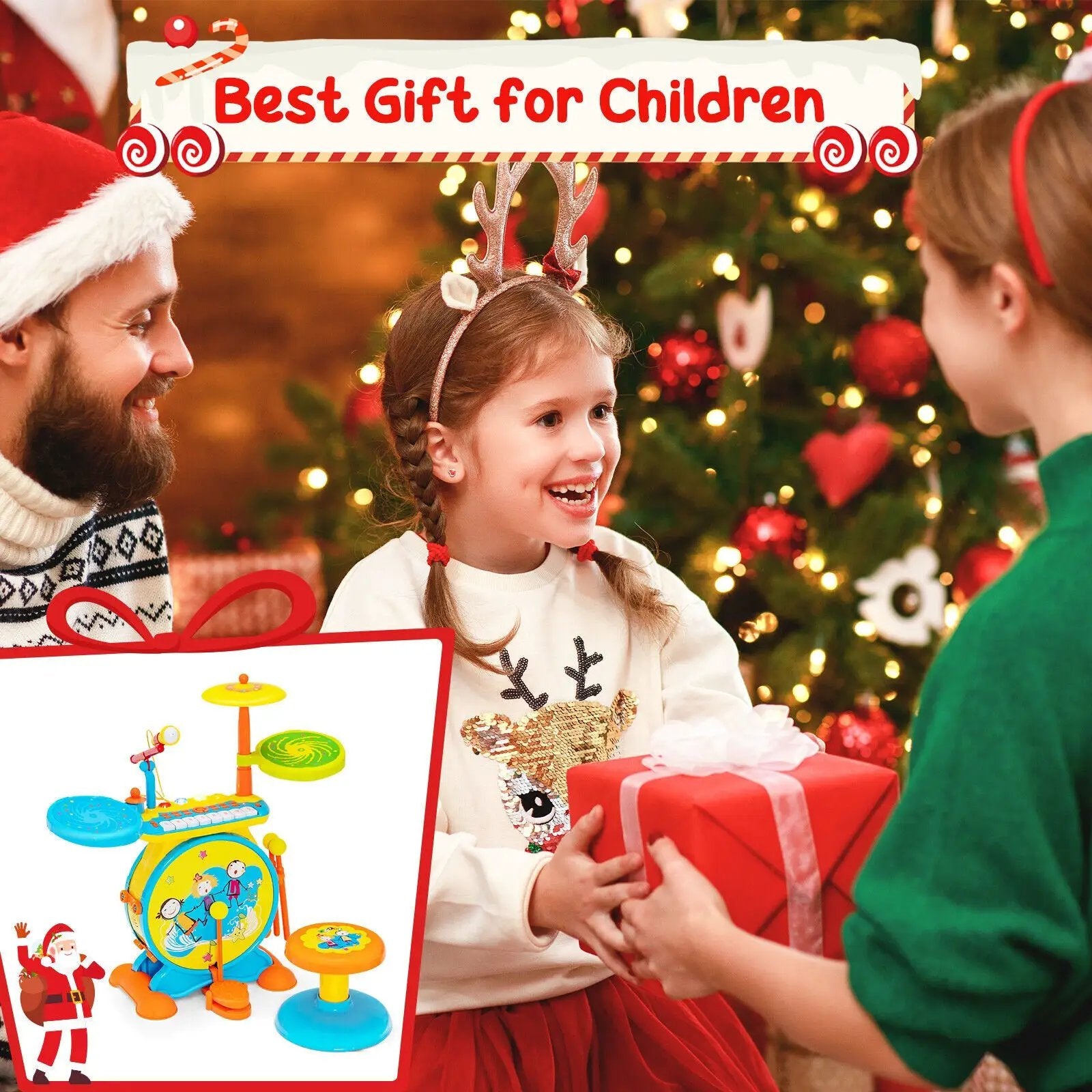 2-in-1 Kids Electronic Drum and Keyboard Set with Stool by DirectDeals