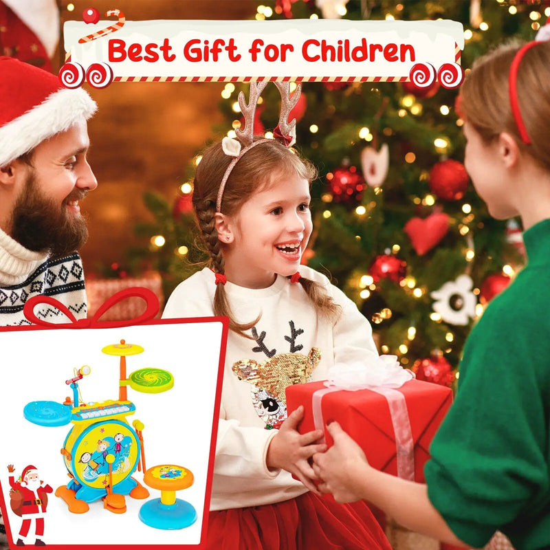 2-in-1 Kids Electronic Drum and Keyboard Set with Stool by DirectDeals