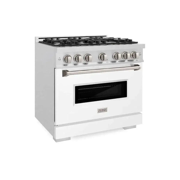 ZLINE 36"Classic Gas Range, Convection Gas Oven, DuraSnow® Stainless Steel, White Matte Door CGRS-WM-36