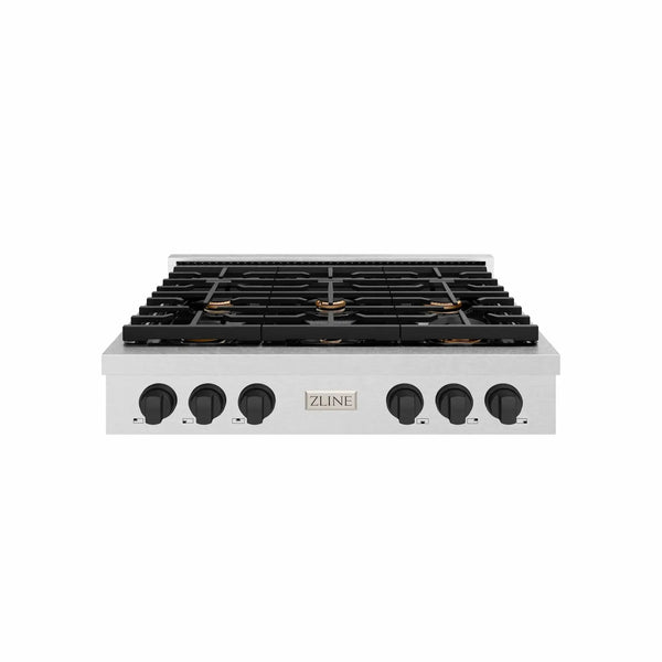 ZLINE 36" Paramount Gas Rangetop DuraSnow® Stainless Steel Matte Black SRTSZ-36-MB