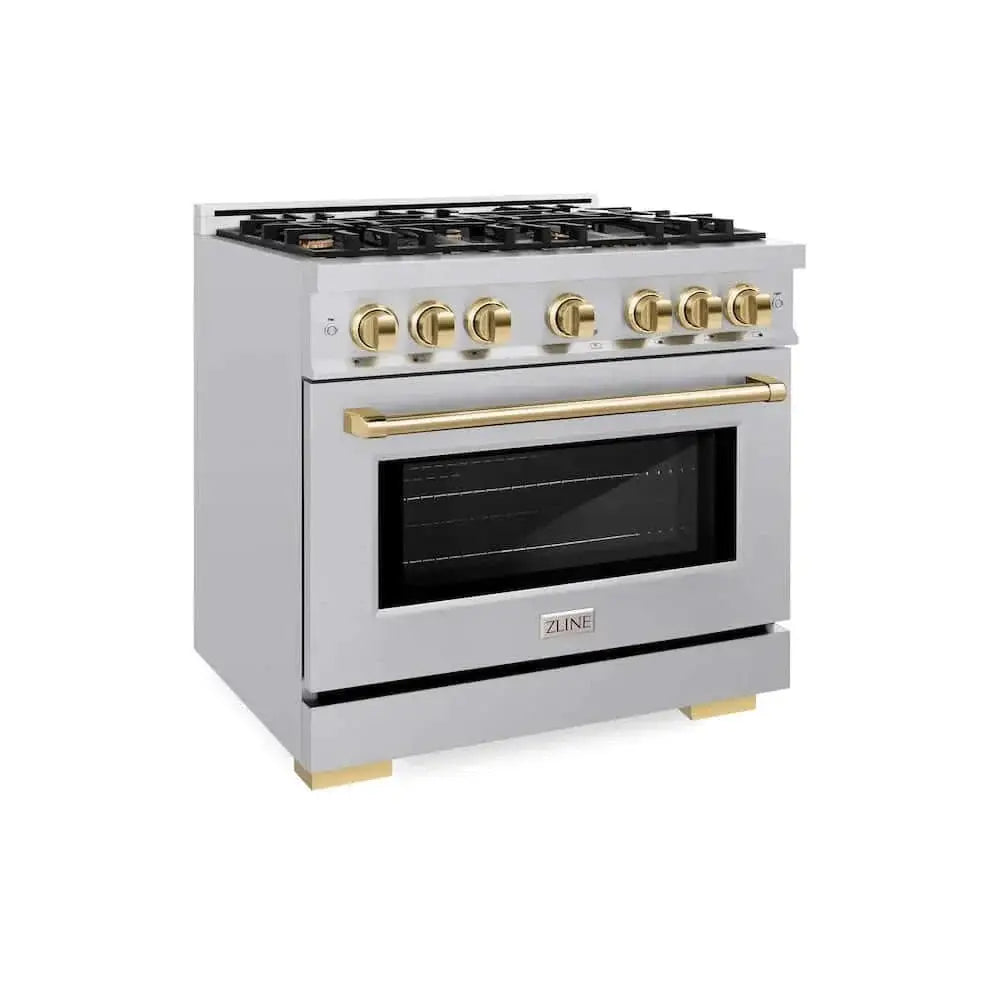 ZLINE 36" Select Dual Fuel Range Gas Cooktop Electric Convection Oven Stainless Steel Gold HDRZ-36-G by Farmhouse Kitchen and Bath