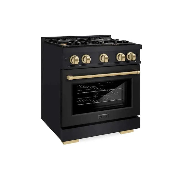 ZLINE 30" Select Gas Range Convection Gas Oven Black Stainless Steel Champagne Bronze HGRBZ-30-CB