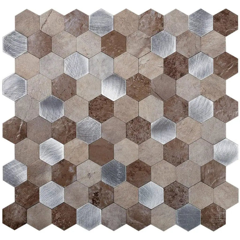 Beige 11x11 Honed Hexagon PVC Peel & Stick Tile (10 pack, 8.79 sq ft/case) by Apollo Tile