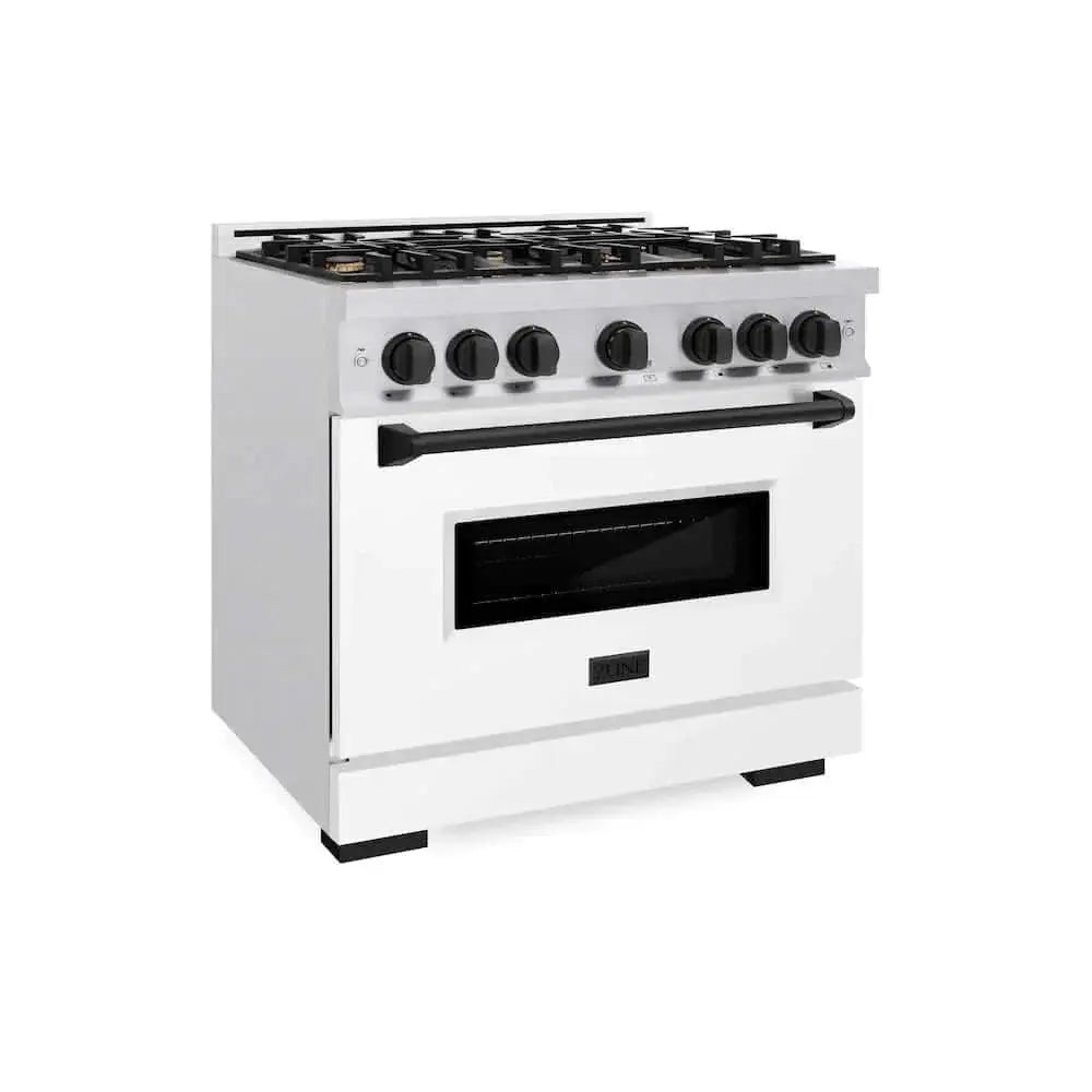 ZLINE 36" Dual Fuel Range, Gas Cooktop, Electric Convection Oven DuraSnow® Stainless Steel, Matte Black CDRSZ-36-MB by Farmhouse Kitchen and Bath