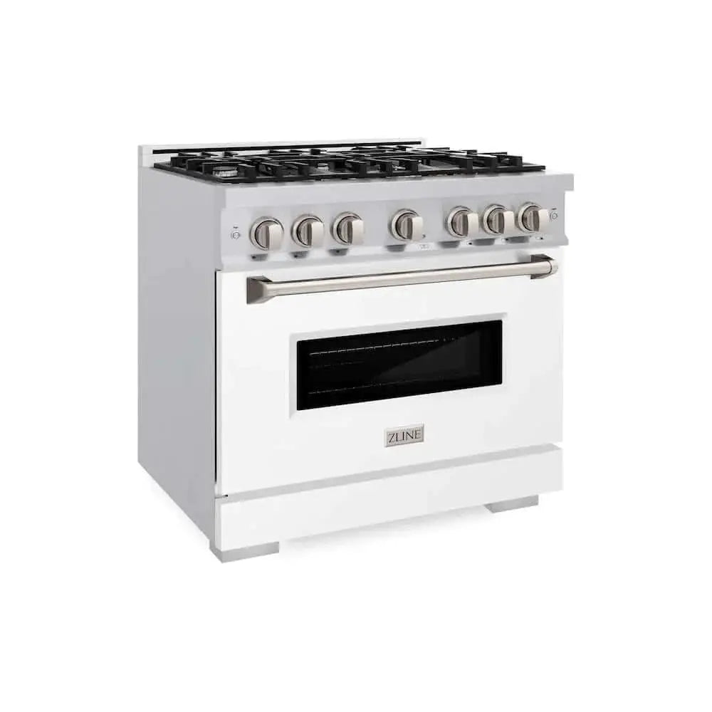 ZLINE 36" Dual Fuel Range, Gas Cooktop, Electric Convection Oven Stainless Steel, White Matte Door CDR-WM-36 by Farmhouse Kitchen and Bath