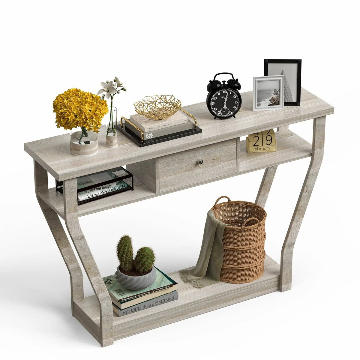 Curved Frame Modern Console Table with Storage Drawer for Entryway by DirectDeals