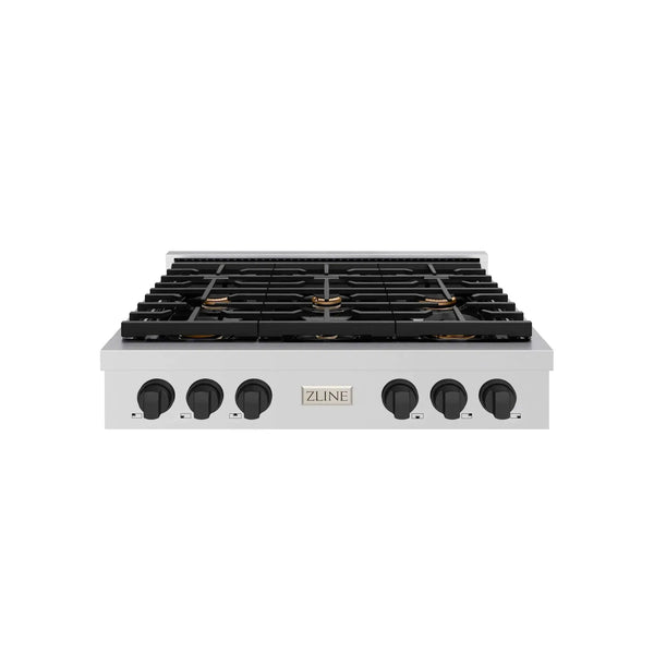 ZLINE 36" Paramount Gas Rangetop Stainless Steel Matte Black SRTZ-36-MB