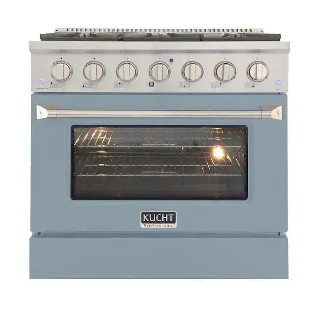 Kucht 36" Gas Range, Stainless Steel with Light Blue Oven Door, KNG361-LB by Farmhouse Kitchen and Bath