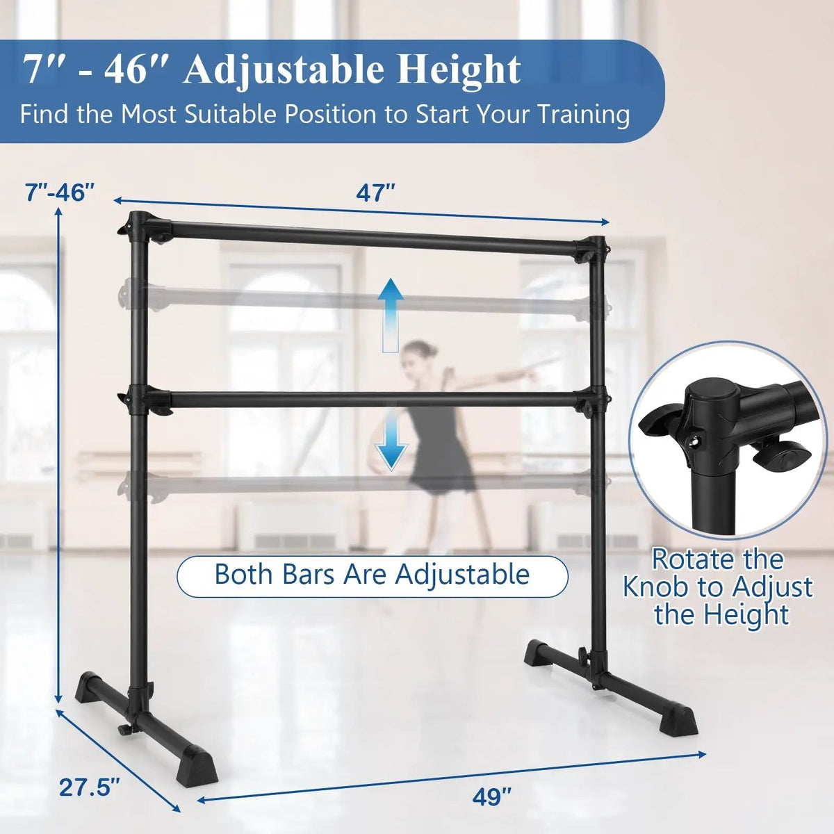 4 Feet Double Ballet Barre Bar with Adjustable Height by DirectDeals