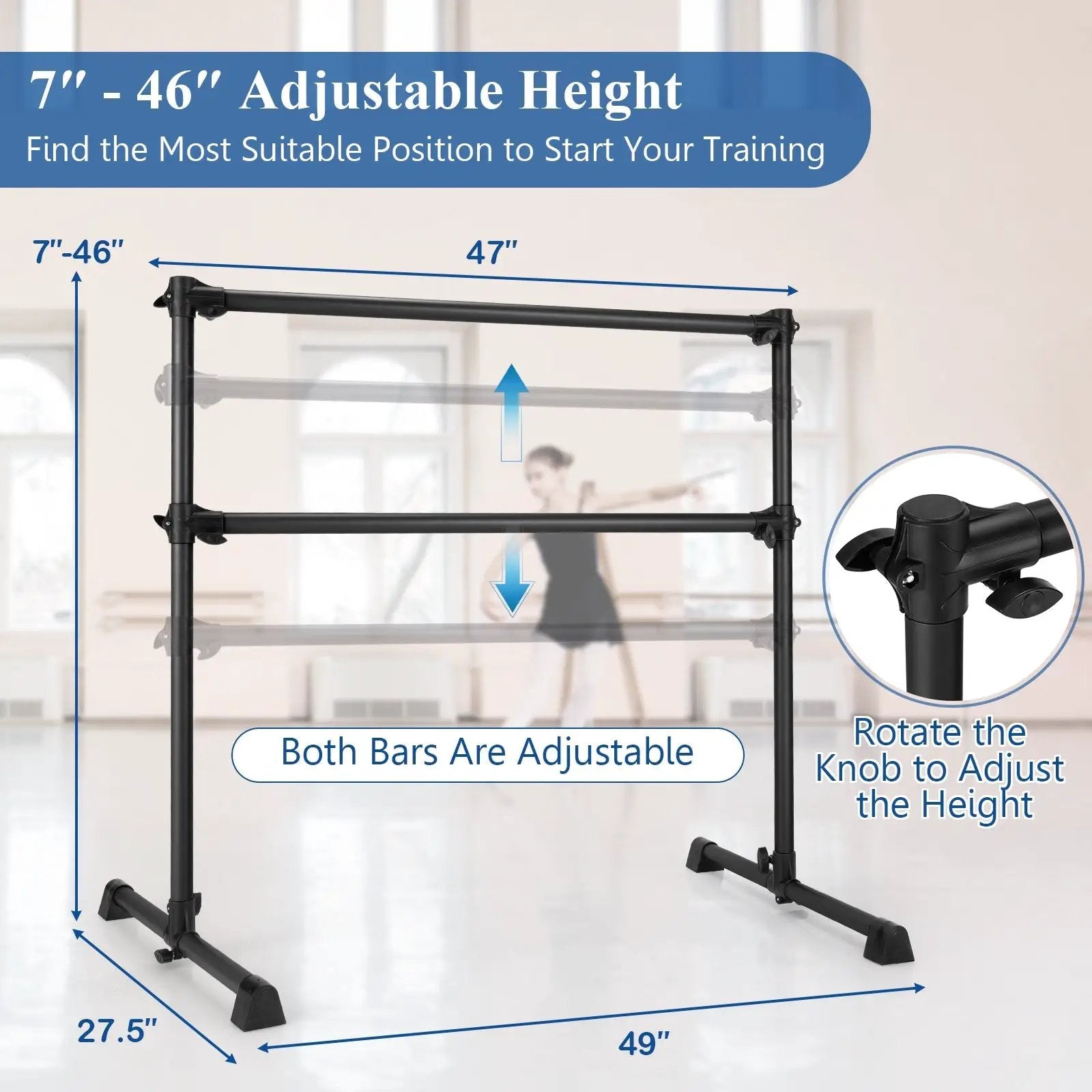 4 Feet Double Ballet Barre Bar with Adjustable Height by DirectDeals