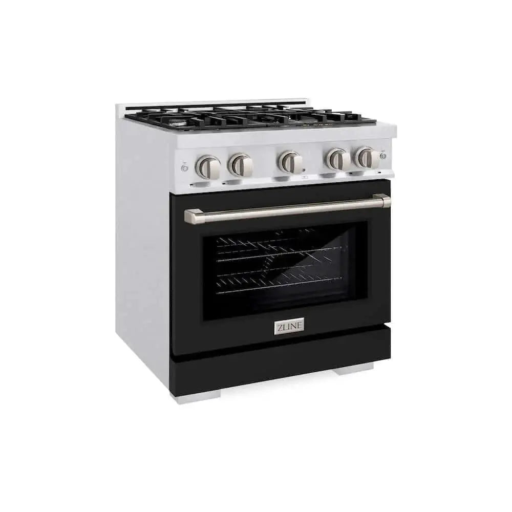 ZLINE 30" Select Dual Fuel Range Gas Cooktop Electric Convection Oven DuraSnow® Stainless Steel Black Matte Door HDRS-BLM-30 by Farmhouse Kitchen and Bath