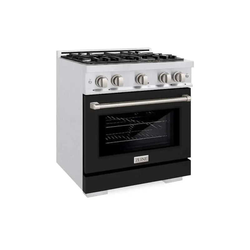 ZLINE 30" Select Dual Fuel Range Gas Cooktop Electric Convection Oven DuraSnow® Stainless Steel Black Matte Door HDRS-BLM-30 by Farmhouse Kitchen and Bath