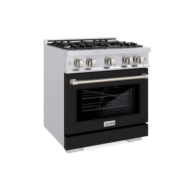 ZLINE 30" Select Dual Fuel Range Gas Cooktop Electric Convection Oven Stainless Steel Black Matte Door HDR-BLM-30 by Farmhouse Kitchen and Bath