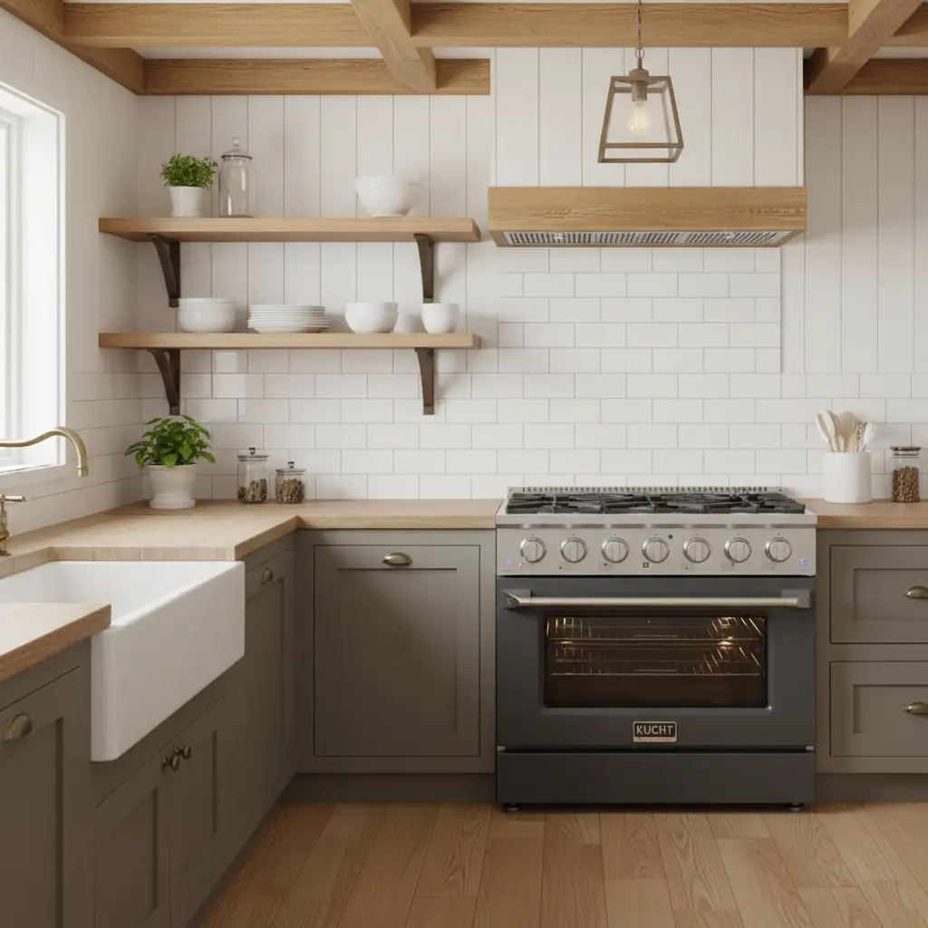 Kucht 36" Gas Range, Stainless Steel with Grey Oven Door, KNG361-GR by Farmhouse Kitchen and Bath
