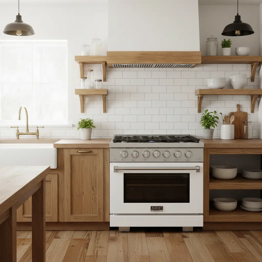 Kucht 36" Freestanding Professional Gas Range Liquid Propane KFX3600X/LP-W by Farmhouse Kitchen and Bath