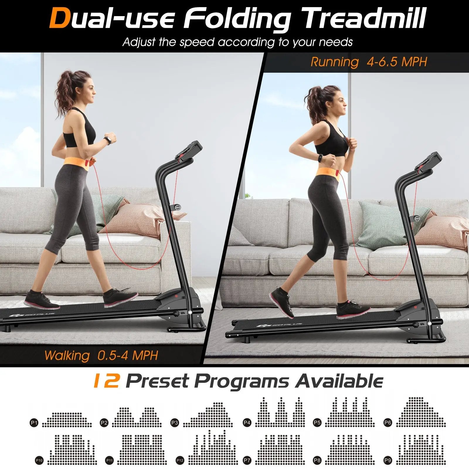 1.0 HP Electric Mobile Power Foldable Treadmill with Operation Display for Home by DirectDeals