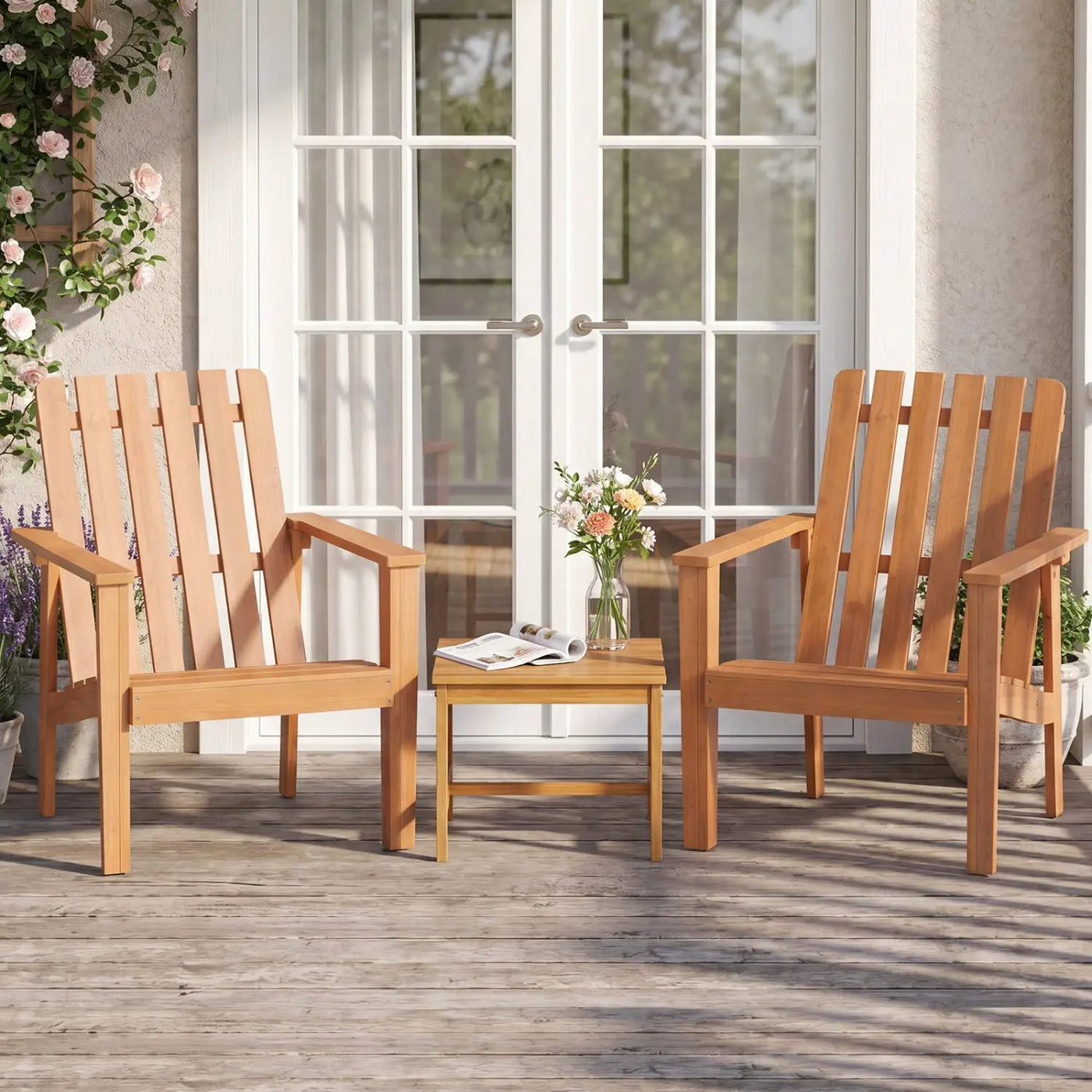 Acacia Wood Patio Dining Chair with Curved Seat & Armrests by DirectDeals