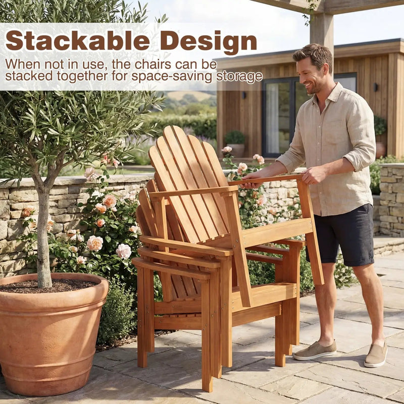Stackable Adirondack Chairs - Solid Acacia Wood (2-Pack) by DirectDeals