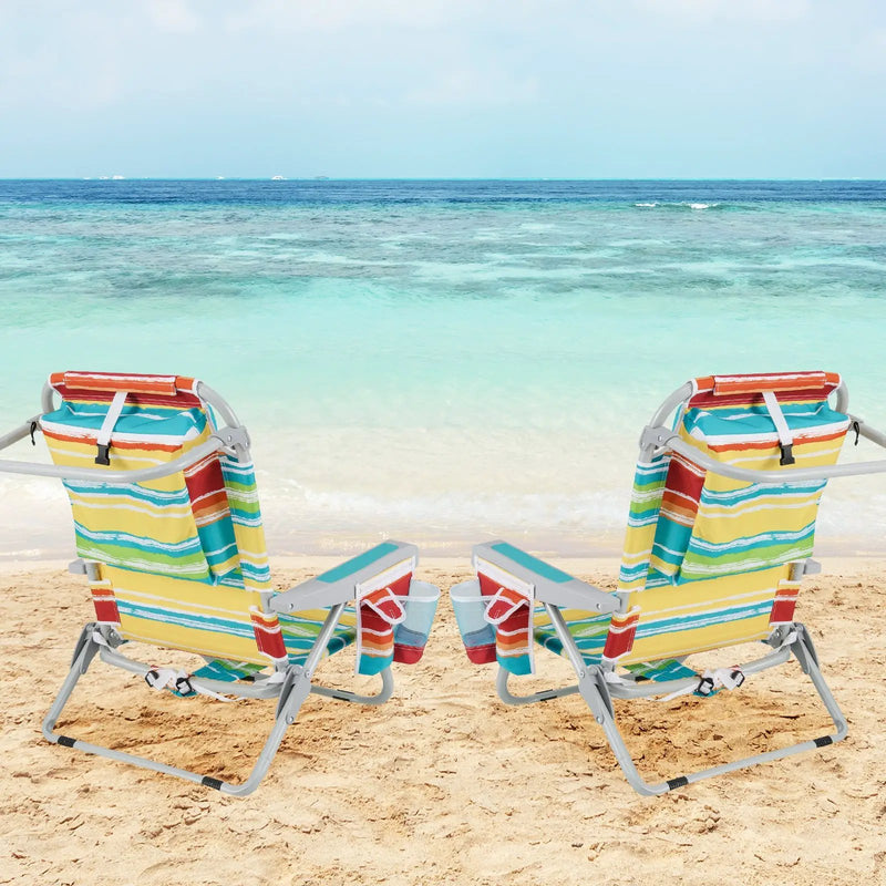 1 Piece Foldable Backpack Beach Chair with Cup Holder and Storage Pockets for Outdoor by DirectDeals