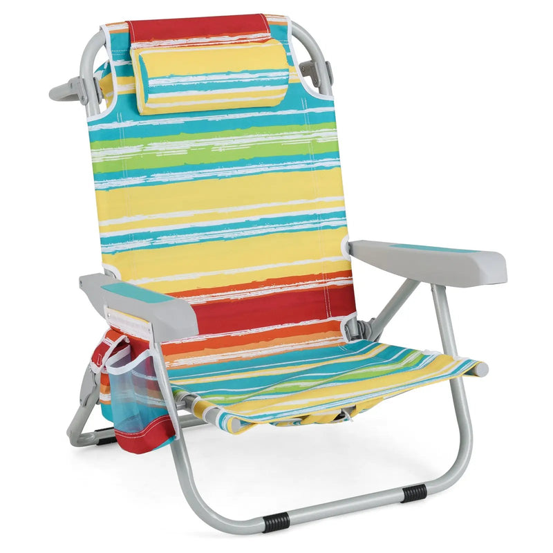 1 Piece Foldable Backpack Beach Chair with Cup Holder and Storage Pockets for Outdoor by DirectDeals