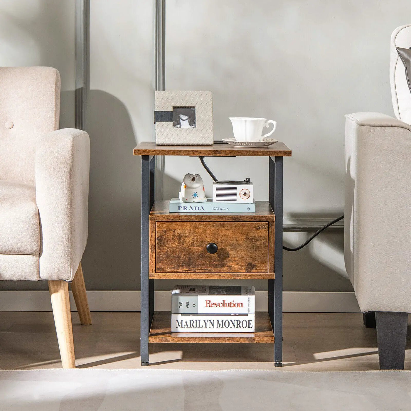 1/2 Pieces 3-Tier Nightstand with Charging Station and Drawer by DirectDeals