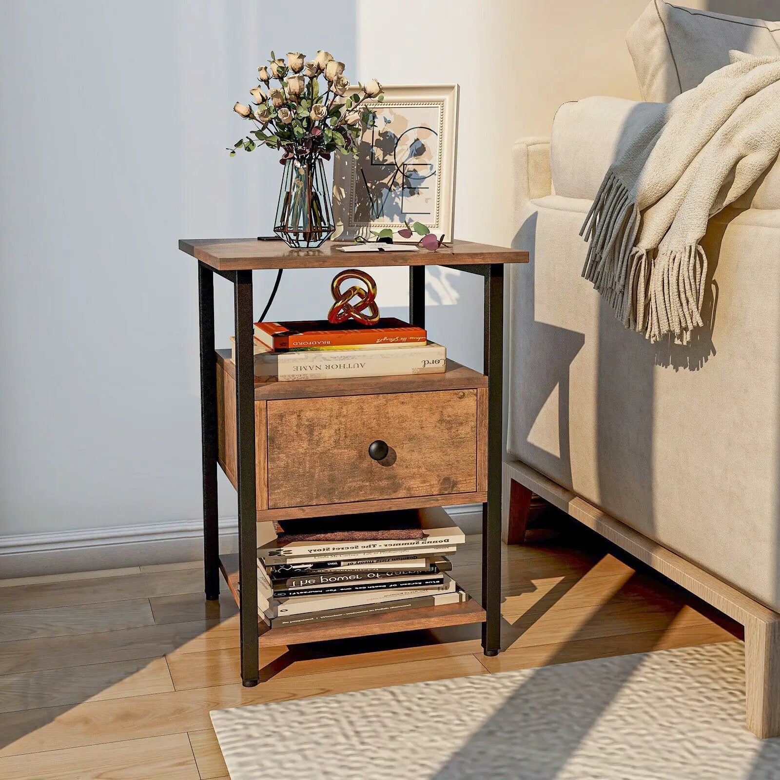 1/2 Pieces 3-Tier Nightstand with Charging Station and Drawer by DirectDeals