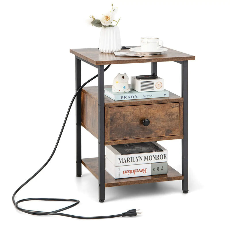 1/2 Pieces 3-Tier Nightstand with Charging Station and Drawer by DirectDeals