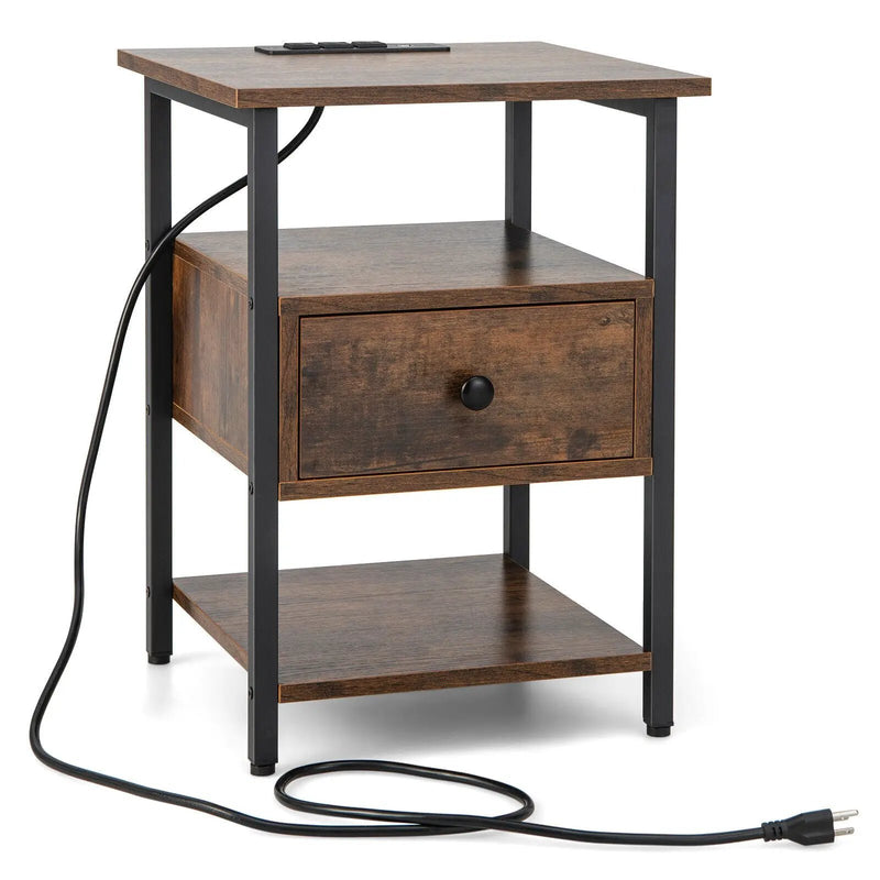1/2 Pieces 3-Tier Nightstand with Charging Station and Drawer by DirectDeals