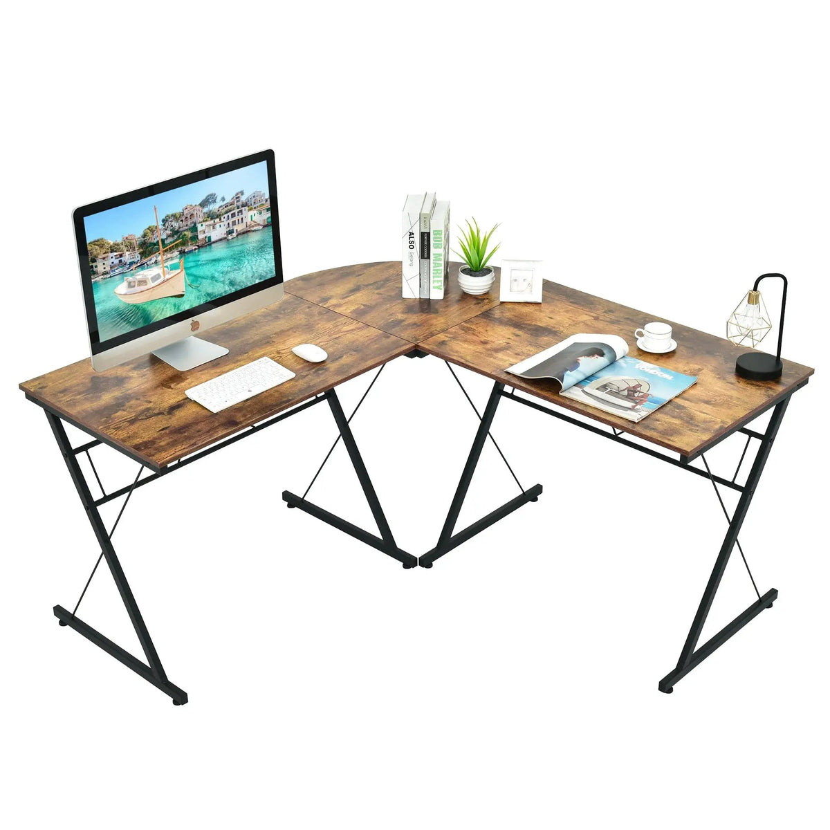 59 Inches L-Shaped Corner Desk Computer Table for Home Office Study Workstation by DirectDeals