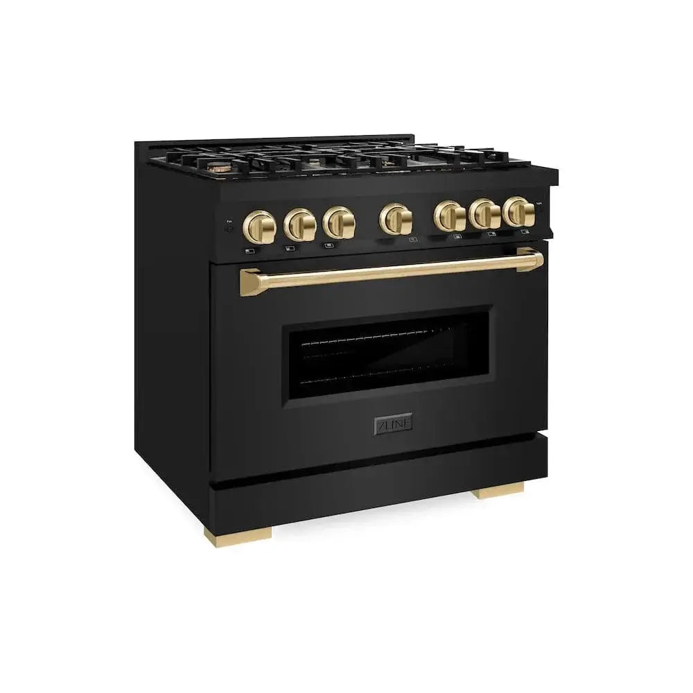 ZLINE 36" Classic Gas Range, Convection Gas Oven Black Stainless Steel, Gold CGRBZ-36-G by Farmhouse Kitchen and Bath