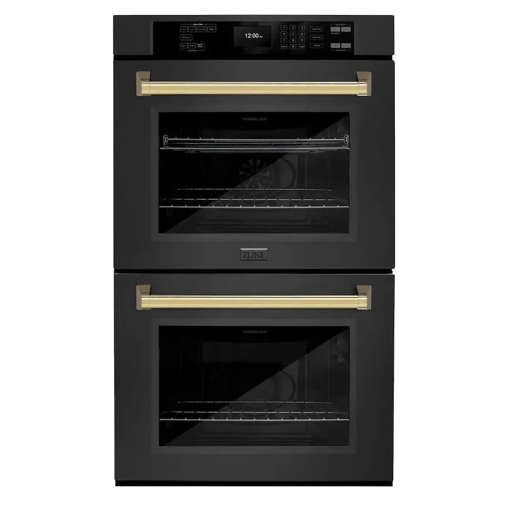 ZLINE 30"Professional True Convection Double Wall Oven, Air Fry, Self Clean Black Stainless Steel, Gold WADBZ-30-G by Farmhouse Kitchen and Bath